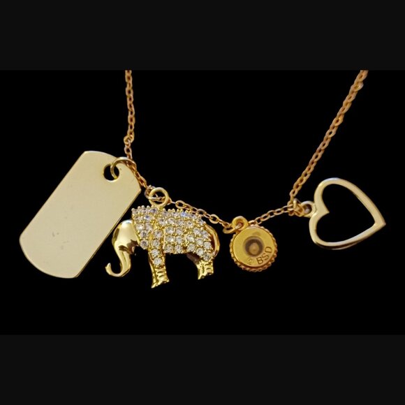 Bob Siemon Designs BSD Gold Tone Multi Pendant Elephant Heart Dog Tag Necklace - Picture 1 of 5